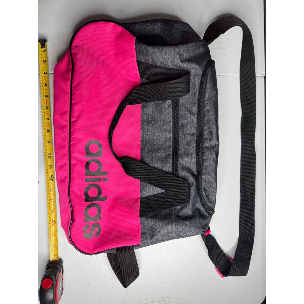 Adidas Duffel Bag Pink Grey Heathered Gym Travel Shoulder Bag Large Logo